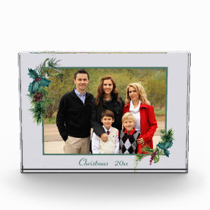 Pine Bough and Berry Frame Christmas Photo Block