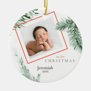 Pine Bough Child Photo My 1st Christmas Ceramic Tree Decoration