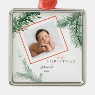 Pine Bough Child Photo My 1st Christmas Metal Tree Decoration