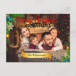 Pine Bough Frame Gold Decor Christmas Photo Holiday Postcard