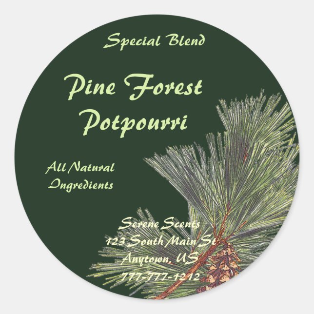 Pine Bough on Forest Green Classic Round Sticker (Front)