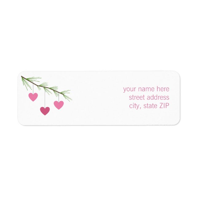Pine Bough & Pink Hearts Valentine's Address Label (Front)