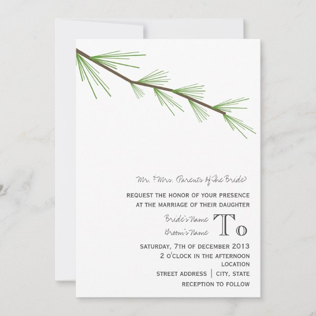 Pine Bough Wedding Invitation From Bride's Parents (Front)