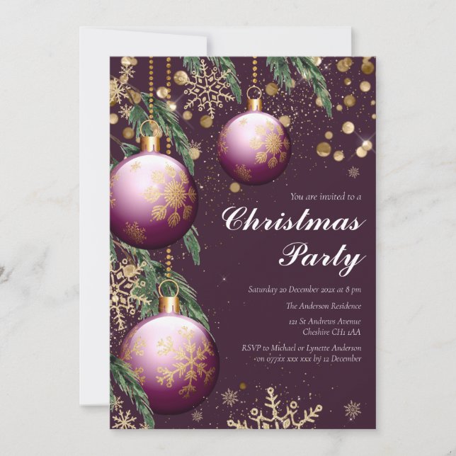 Pine Boughs & Baubles Christmas Party Invitation (Front)