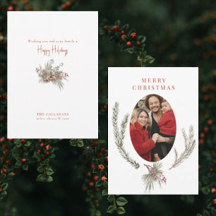 Pine Boughs & Berries Photo Christmas  Holiday Card