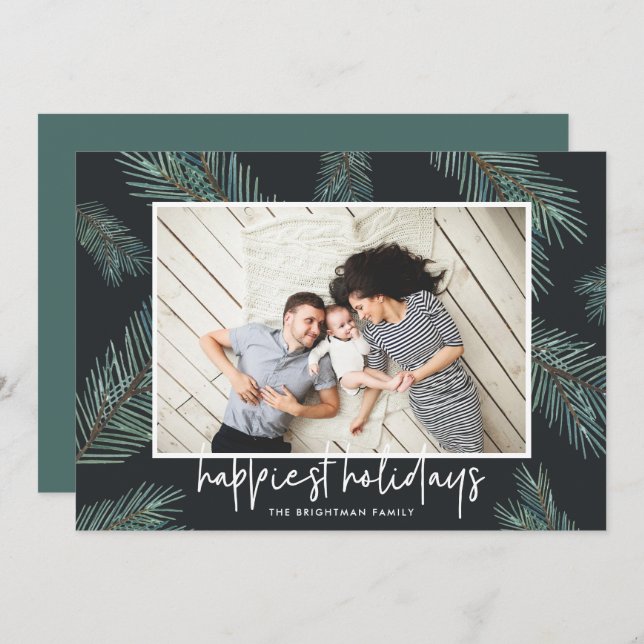 Pine Boughs | Happy Holidays Photo Holiday Card (Front/Back)