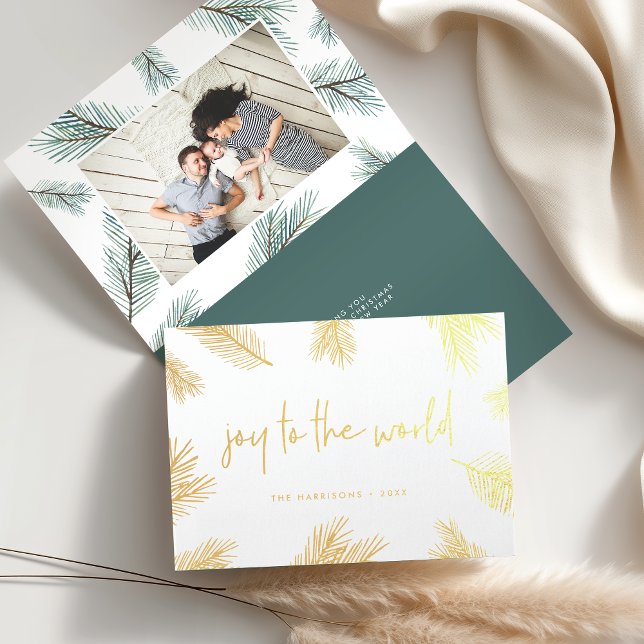 Pine Boughs | Holiday Photo Gold Foil Card (Creator Uploaded)