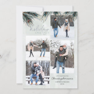 Pine Boughs Watercolor HOLIDAY GREETINGS 4 Photos Card