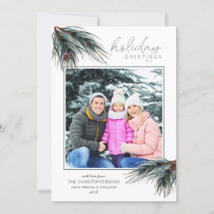 Pine Boughs Watercolor HOLIDAY GREETINGS Photo Card
