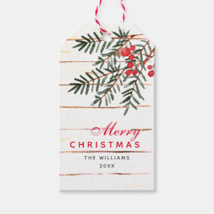 Pine Branch and Berry Personalised Holiday Gift T Gift Tags