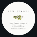 Pine Branch Christmas Address Love Joy Peace Classic Round Sticker<br><div class="desc">For any further customisation or any other matching items,  please feel free to contact me at yellowfebstudio@gmail.com</div>