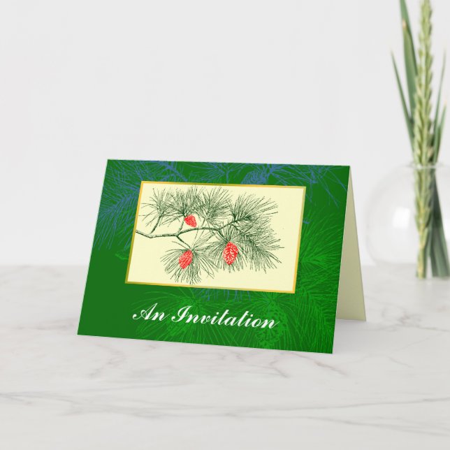 Pine Branch Custom Folded Invitations (Front)
