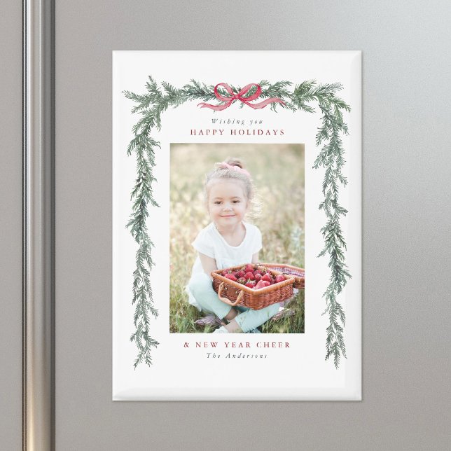 Pine Branch Frame Photo Christmas Holiday Magnet (Creator Uploaded)
