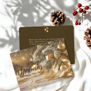 Pine Branch Golden Satin Ribbon Elegant Christmas Holiday Card