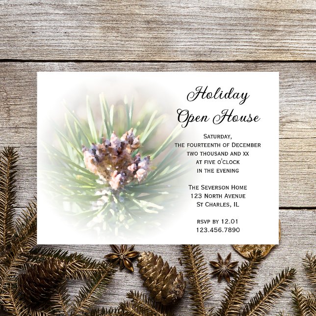 Pine Branch Holiday Open House Party Invitation (Creator Uploaded)