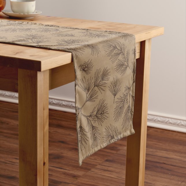 Pine Branch Minimalist Kraft Short Table Runner (In Situ)