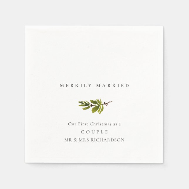 Pine Branch Our First Christmas Merrily Married Napkin (Front)