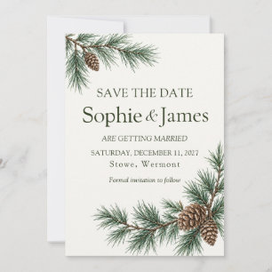Pine Branch Pinecone Forest Green Wedding Save The Date