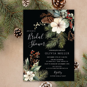 Pine Branch Winter Botanical Bridal Shower  Invitation