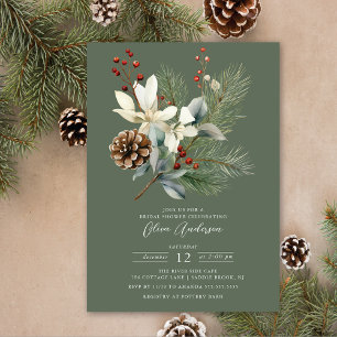 Pine Branch Winter Botanical Bridal Shower Invitation