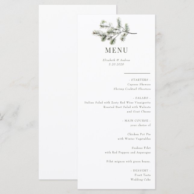 Pine Branch | Winter Forest | Wedding Menu (Front/Back)