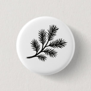 Pine Branch – Winter Ink Brush Illustration on  3 Cm Round Badge
