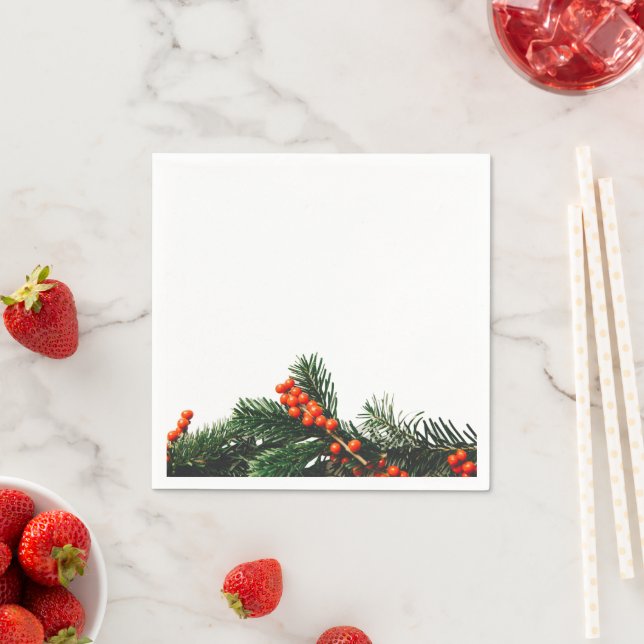 Pine Branch with Berries Greens Napkin (Insitu)