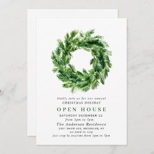 Pine Branch Wreath CHRISTMAS HOLIDAY OPEN HOUSE Invitation