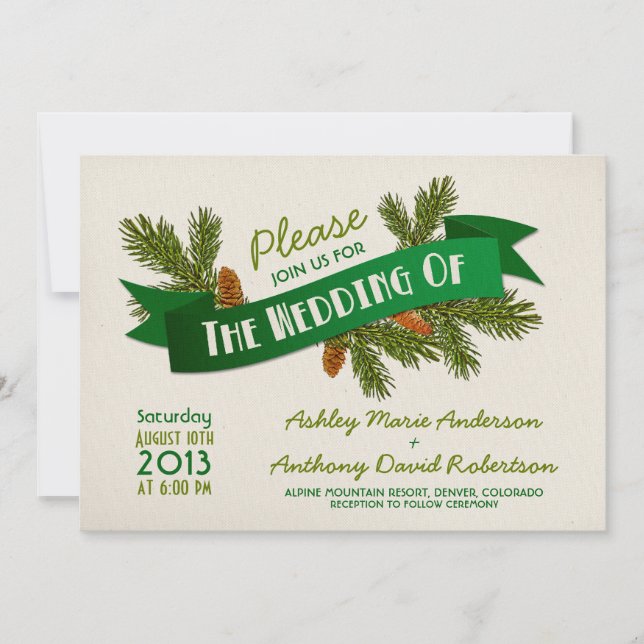 Pine Branches Cones Camping Glamping Wedding Invitation (Front)