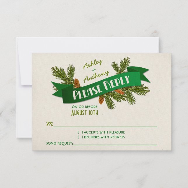Pine Branches Cones Camping Glamping Wedding RSVP Card (Front)