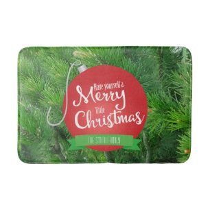 Pine Branches, Merry Little Christmas, Personalise Bath Mat
