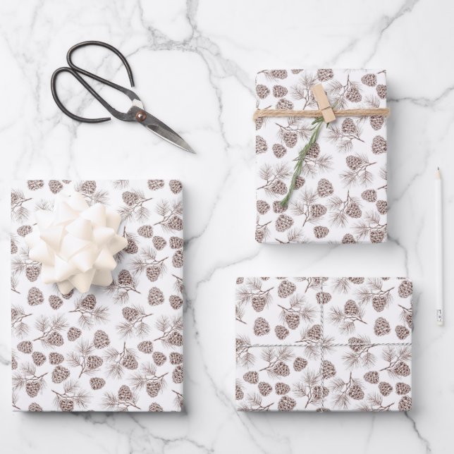 Pine Branches Pine Cone Rustic  Wrapping Paper Sheet (Front)