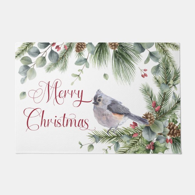 Pine Branches Pine Cones Titmouse Berries Doormat (Front)