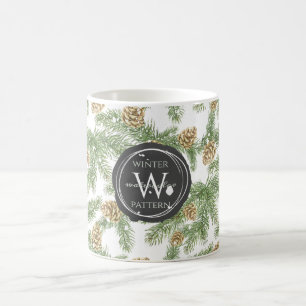 Pine Branches & Pine Cones Watercolor Pattern Coffee Mug