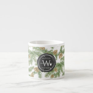 Pine Branches & Pine Cones Watercolor Pattern Espresso Cup