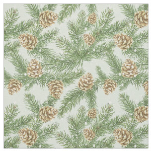 Pine Branches & Pine Cones Watercolor Pattern Fabric