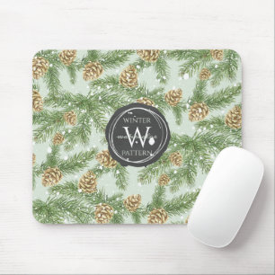 Pine Branches & Pine Cones Watercolor Pattern Mouse Pad