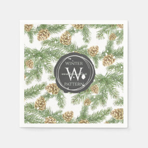Pine Branches & Pine Cones Watercolor Pattern Napkin