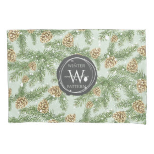 Pine Branches & Pine Cones Watercolor Pattern Pillowcase
