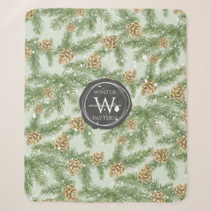 Pine Branches & Pine Cones Watercolor Pattern Sherpa Blanket
