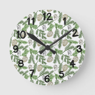 Pine Branches Round Clock