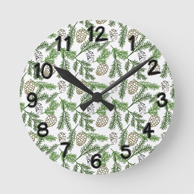 Pine Branches Round Clock (Front)