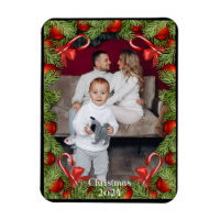 Pine Candy Canes Photo Name Christmas Holiday Card