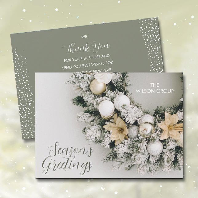 Pine Christmas Wreath Business Thank You Holiday Card (Creator Uploaded)