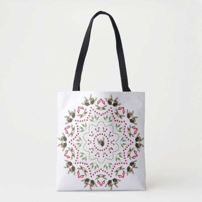 Pine cone and berries Mandala tote bag with text (Front)