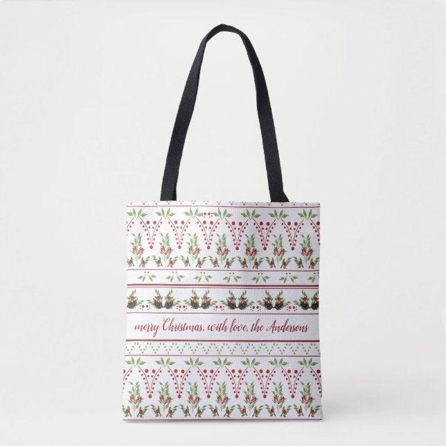 Pine cone and berries tote bag with text (Front)