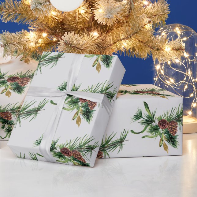 Pine Cone and Evergreen Branch Wrapping Paper (Holidays)
