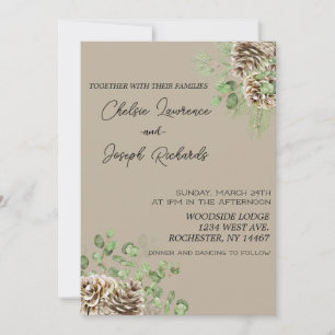 Pine Cone and Greenery Wedding Invitation