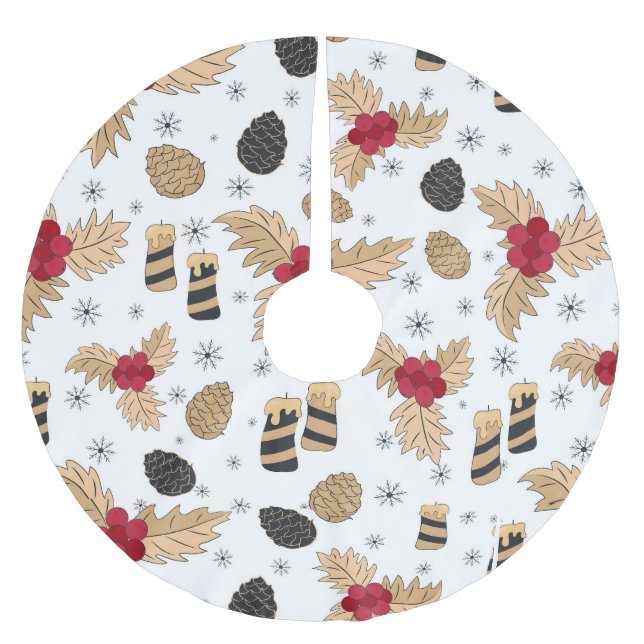 Pine Cone and Holly Christmas Tree Skirt (Front)