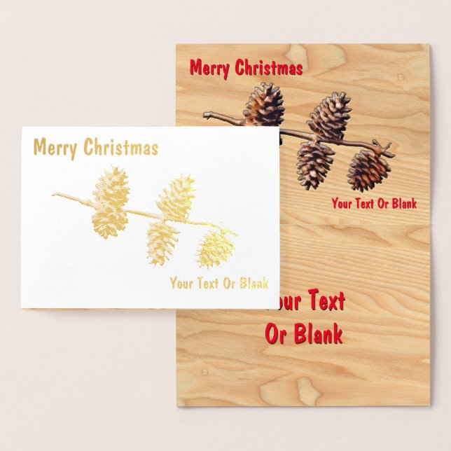 Pine Cone Branch On Wood Foil Card (Display)